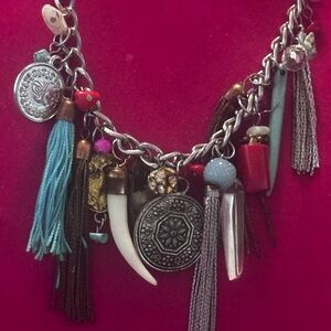 Bohemian Charm Necklace Tassels Silver Gold Turquoise threads beads Adjustable